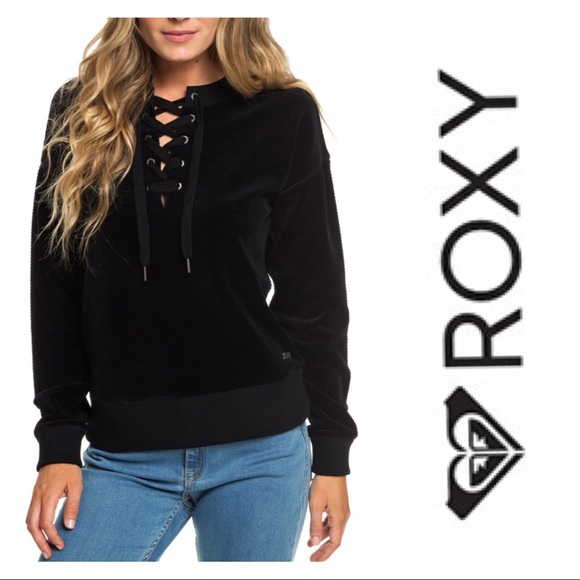 Roxy Tops - Roxy Sunshine Lace-Up Velour Sweatshirt